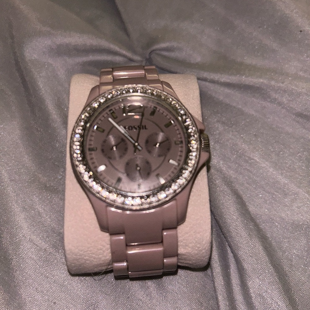 Ceramic Taupe Colored Fossil Watch